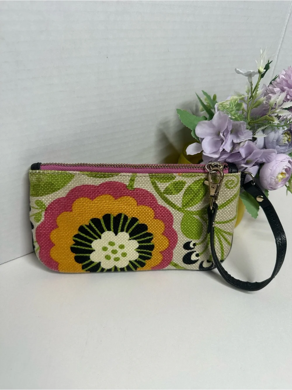 Spartina 449 Floral Canvas Wristlet in Yellow, Pink & Green